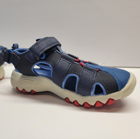 Cat and Jack Blue sandals, closed toes,open heel,strap closure,red laces size 11 - Picture 2 of 7